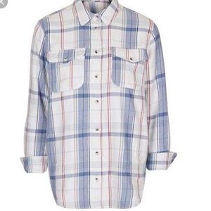 Topshop | Moto Heavy Check White Plaid Button Down Long Sleeve Flannel Shirt | 6